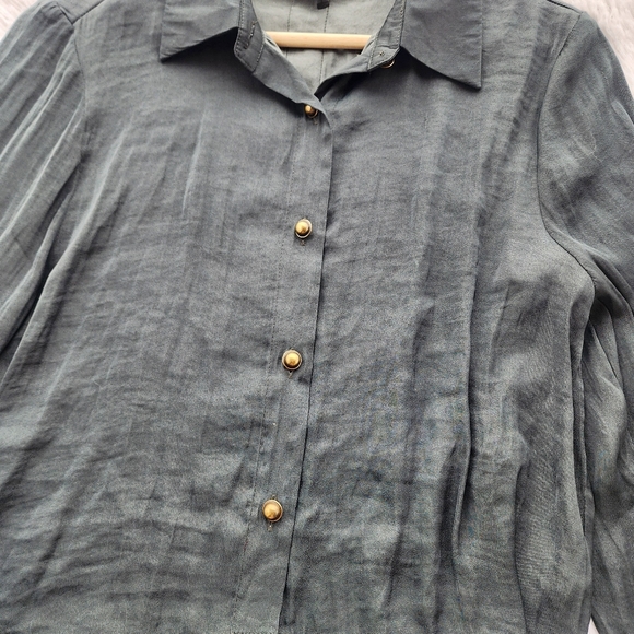 Naked Zebra Dark Green Silky Button Front Top - Picture 6 of 8